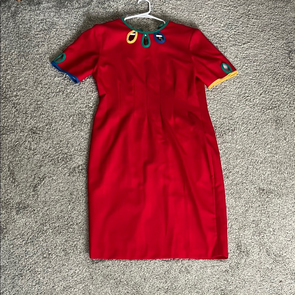 Melissa Red Midi Dress with Multicolor Accents